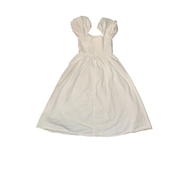 White Puff Sleeve Midi Dress With Shirred Bodice - Picture 11 of 14